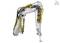 'Metallic, hydraulic robotic arm with multiple hoses and cylinders, depicted on a white background.'