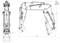 Technical drawing of a mechanical arm with dimensions. Left: a front view, right: a side view with details and measurements.