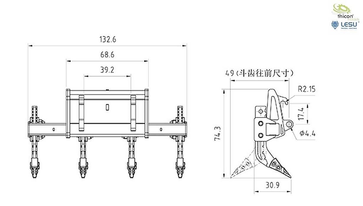 Technical drawing of a machine part with dimensions in millimetres, showing various views and detailed specifications of the component.