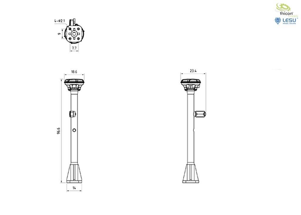 Technical drawing of a metal cylinder with detailed dimensions. Shows both side view and top view of the object.
