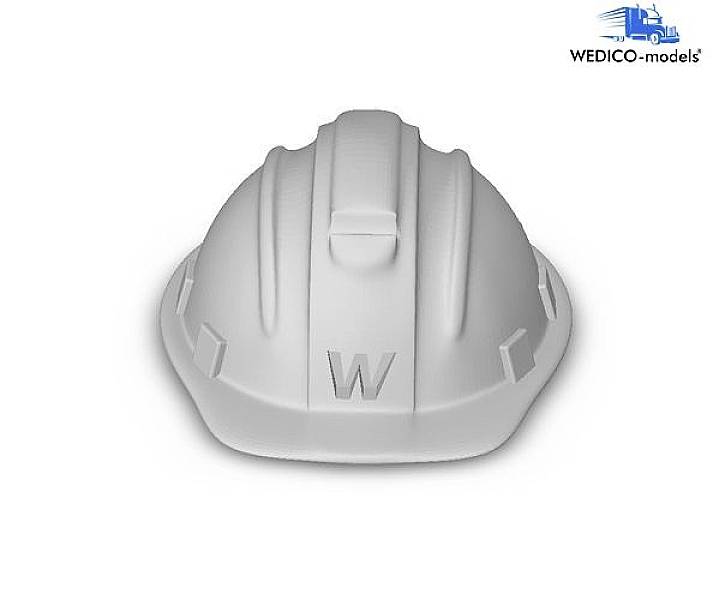 A white construction helmet with a 'W' etched on the front, pictured against a white background. The 'WEDICO-models' logo is positioned in the top right corner.