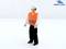 A figurine in builder's attire, wearing a white hard hat and orange high-visibility vest, stands on a white surface.