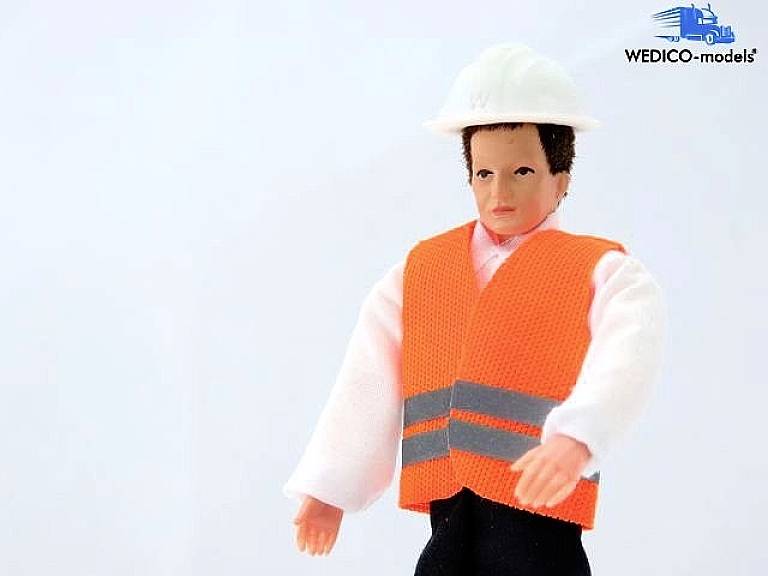 Toy figurine wearing a white helmet and orange vest, standing against a light background. Brand name 'WEDICO-models' in the top right corner.