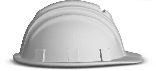 White safety helmet, side view. Symbolises safety and protection on construction sites or in other work environments.