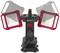 Two adjustable LED floodlights on a sturdy stand, suitable for workshops and construction sites, with pivoting light heads.