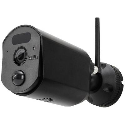 Black surveillance camera with antenna and motion sensor, suitable for wall mounting, pictured from a slightly angled perspective.