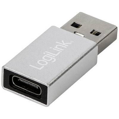 LogiLink USB adapter that converts a USB-A plug into a USB-C connection. Silver housing with logo print.