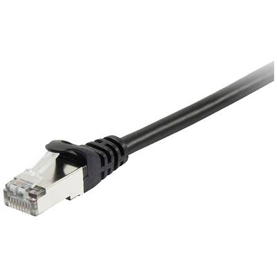 A black Ethernet cable with an RJ45 plug shows the metallic connector on the left side.