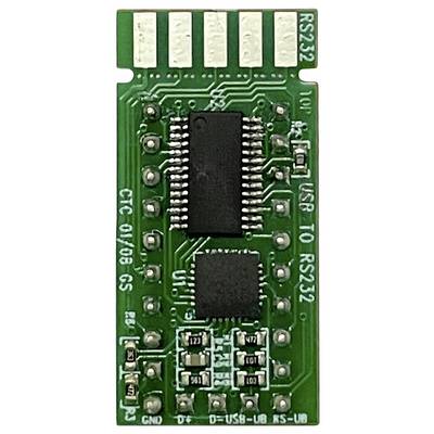 Green circuit board with electronic components and connections. 'RS232' is written in the top right corner.