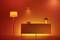 A contemporary living room set featuring a sideboard, two lamps, and a decorative bowl, all illuminated by warm, orange-tinted lighting.