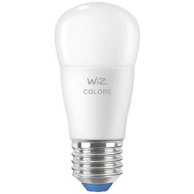 White LED light bulb with 'Wiz Colours' printed on it, with a blue base.