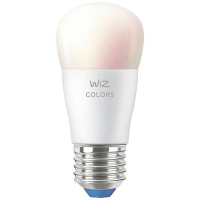 Colour-changing LED light bulb with E27 socket, with the brand name 'WiZ Colors' printed on it.