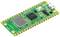 A Raspberry Pi Pico W microcontroller with a green circuit board, micro-USB port and various electronic components.