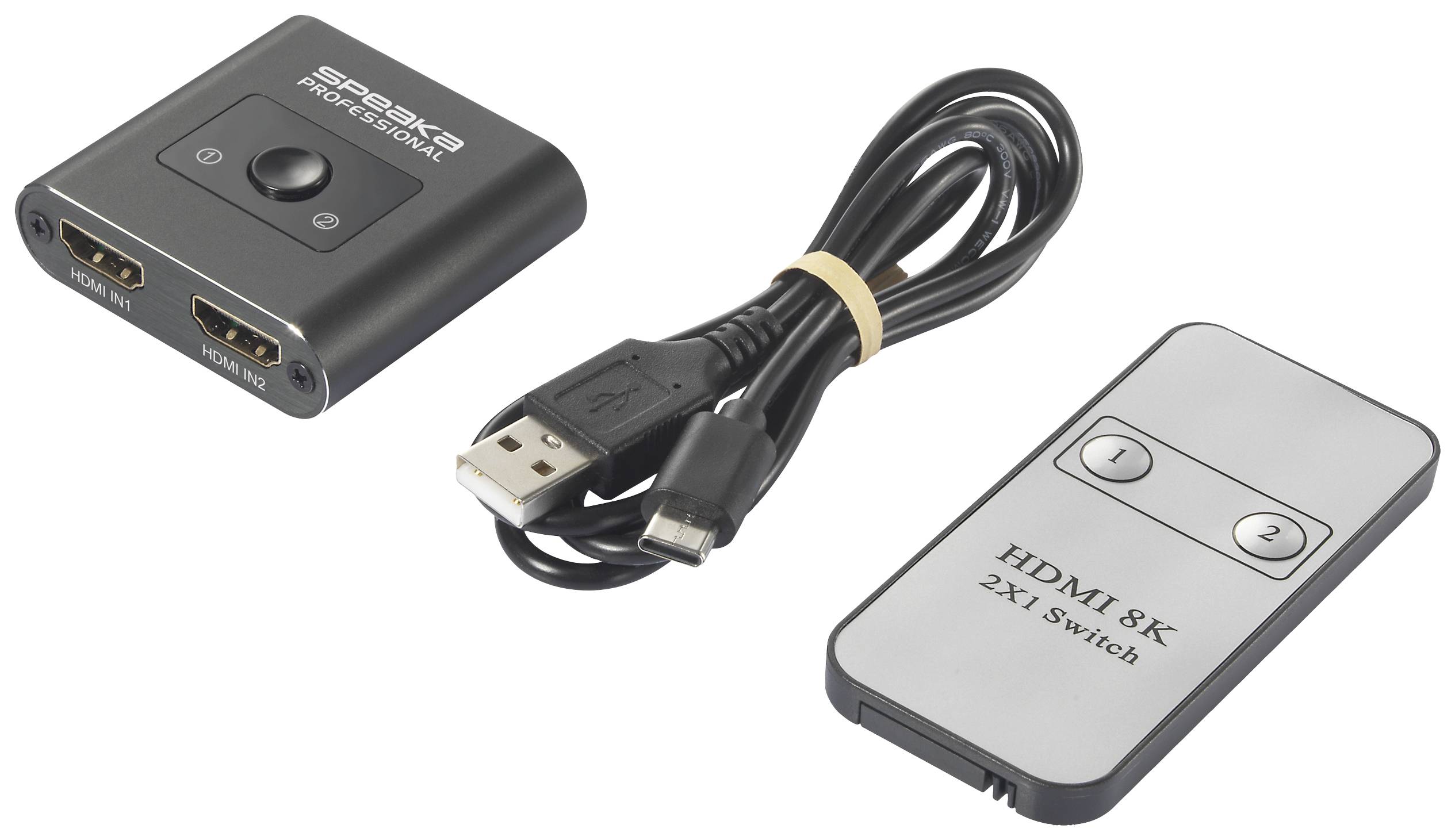 HDMI 8K Switch Set with Remote Control, USB-C Cable and Switch Device with Two HDMI Ports