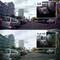 Top: Street with parked cars in 4K resolution, section of a number plate. Bottom: Same street in Full HD, number plate blurred.