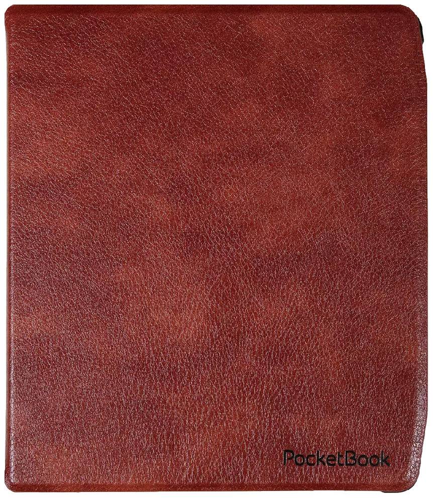 A brown, leather-like case with the 'PocketBook' inscription in the bottom right corner.