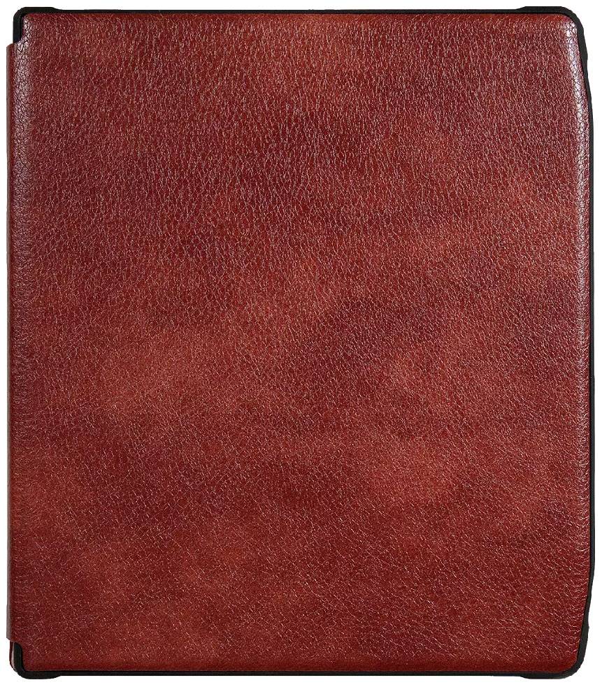 A red leather case with a smooth texture. It is rectangular and has no visible patterns or embellishments.