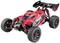 Red and black remote-controlled buggy-style car with large, textured tyres and a distinctive rear spoiler.