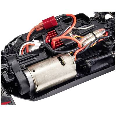 RC Car Internal Components Reveal Motor, Wiring and Electronic Components. The Main Focus is on the Drive System and Wiring.