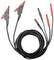 A set of black cables with red and black crocodile clips, used for electrical connections or testing purposes.