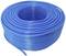 A coil of blue plastic hose, wound in a spiral.