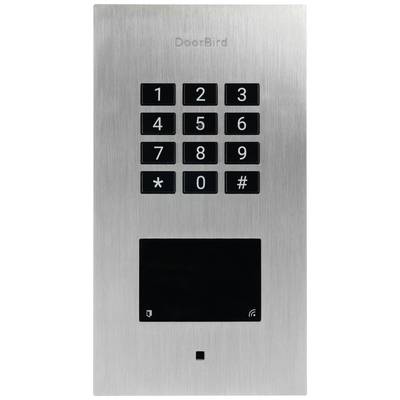 Door intercom with keypad 1-9, *, and #. The display beneath shows no information.