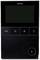 Video entry system with screen and buttons for controlling functions such as voice communication and door release.