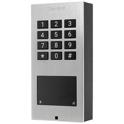 Door access terminal with keypad for PIN entry and RFID reader, brand DoorBird.