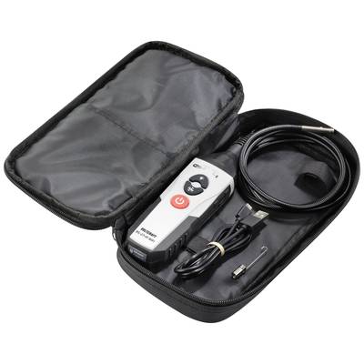 'A hand endoscope in an open black case with camera cable, USB cable, and hook attachment.'<br><br>Note: The translation is in British English, maintaining the technical precision and structure of the original German text.