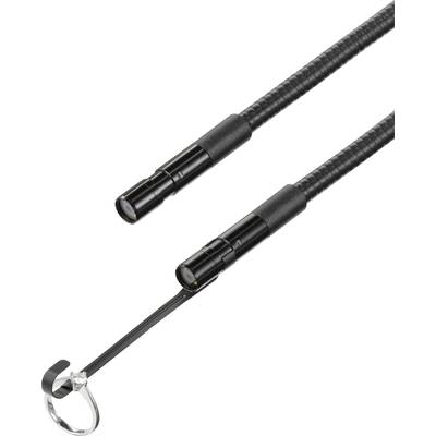 Two black flexible endoscopic probes with LED lights attached at the ends, one with a small camera, the other with a mirror.