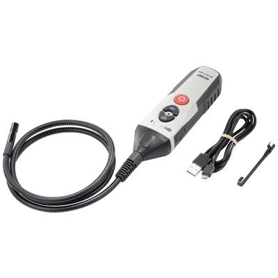 Endoscope camera with a flexible cable for inspecting hard-to-reach areas. Includes USB cable and small tool.
