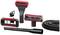 Vacuum cleaner attachments including hose, various shapes and brushes for different cleaning purposes.