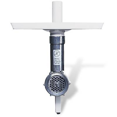 A metallic sensor hangs from a white surface. The sensor has a round, grid-like tip.