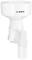 A white Bosch grain mill attachment. Upper funnel for receiving grains, lower outlet for connecting to a food processor.