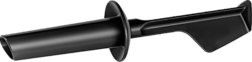 A black plastic plunger used for safely pushing ingredients into a blender.