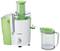 Bosch juicer in green and white, with a removable juice container. Front rotary dial with two speed settings.
