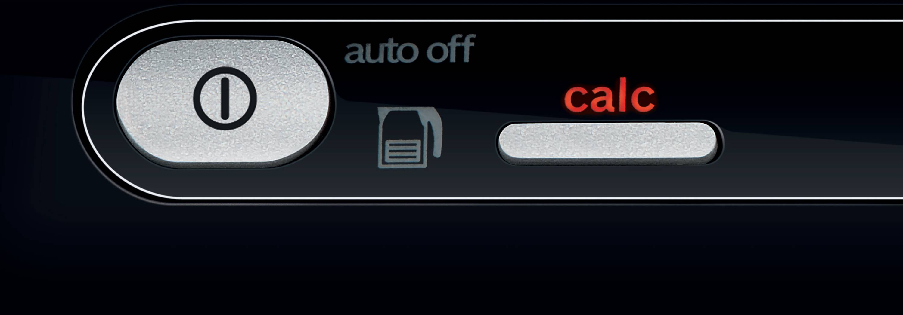 'Auto-Off' Button and 'Calc' Display on an Electronic Device, Possibly Indicating a Need for Descaling.