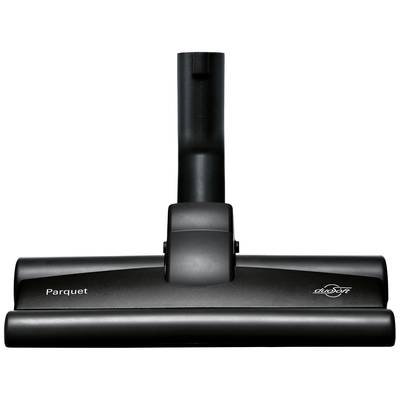 A black vacuum cleaner attachment for parquet floors, called 'duo soft Parquet', with a wide, flat shape.
