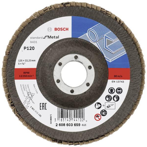 Bosch Accessories 2608603659 X431 Flap disc Diameter 125 mm Bore diameter 22.33 mm Grit size 120 Steel 1 pc(s)
