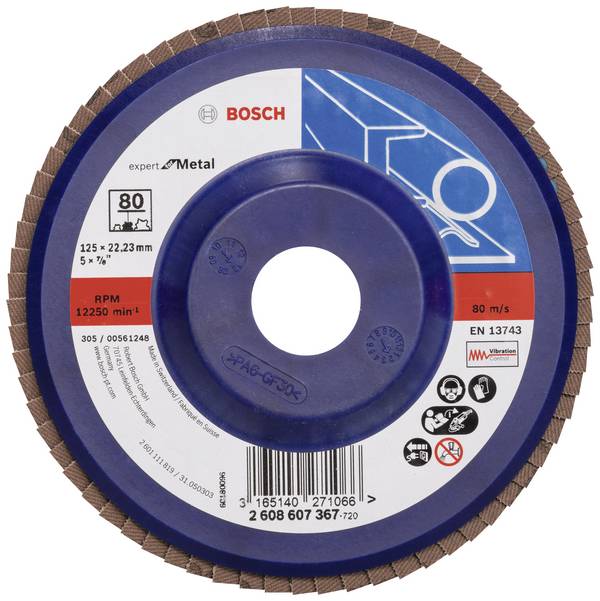 Bosch Accessories 2608607367 X551 Flap disc Diameter 125 mm Bore diameter 22.33 mm Grit size 80 Steel 1 pc(s)