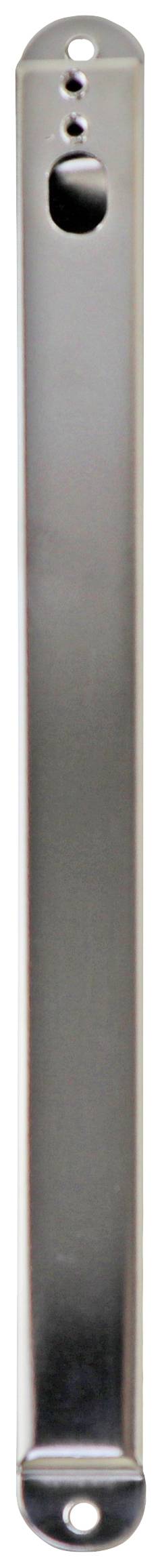 A metallic bottle opener with two openings, suitable for opening various types of bottles.