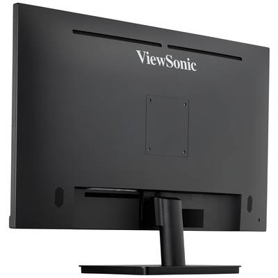 A black computer monitor viewed from behind, brand 'ViewSonic', with a rectangular stand. No visible ports or cables.