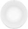 A plain, round, white plastic bowl with a smooth surface and a slightly raised rim.