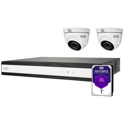 Surveillance system with hard drive and two cameras. Suitable for security monitoring with 1 TB storage.