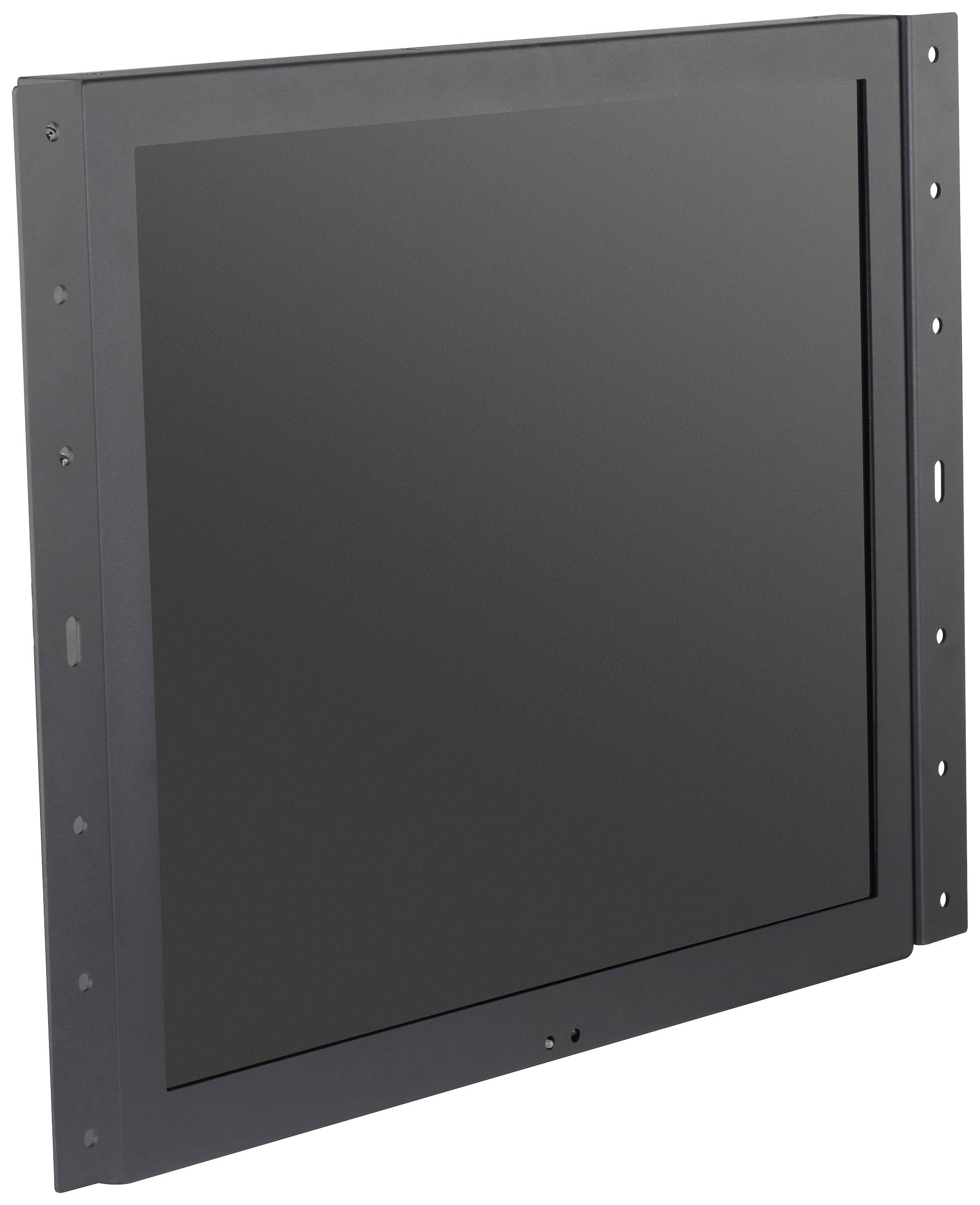 Black, square screen mounted in a metal frame, displaying nothing. Suitable for industrial or specialised applications.