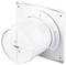 A rectangular white ventilation element with a round flap and square wall plate, designed for wall mounting.