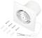 A white tube axial fan with cable, four screws, and wall plugs displayed against a white background. Suitable for ventilation installations.