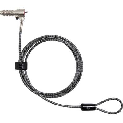 A secure, spiral steel cable computer lock with a number combination lock, suitable for protecting laptops from theft.