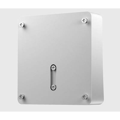 Silver metal plate with rounded edges, secured with five screws, central slotted pattern.