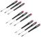 Eight black screwdrivers with red handles, arranged in two parallel rows.